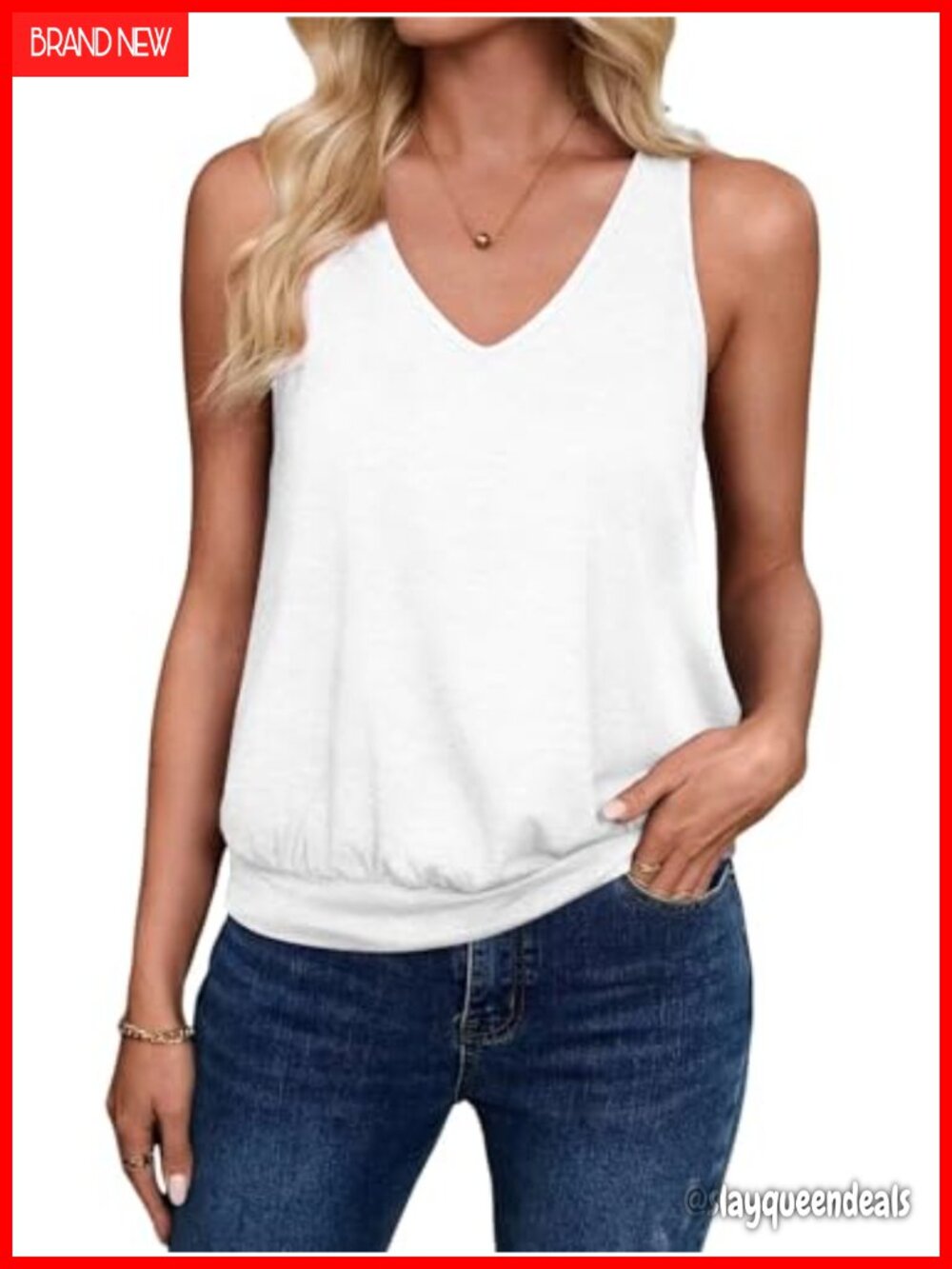 Womens V Neck Sleeveless Tank Top Loose Fit Summer Beach Vacation Casual